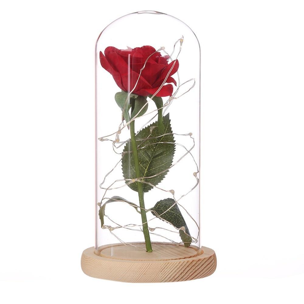 Red enchanted Rose flower lamp